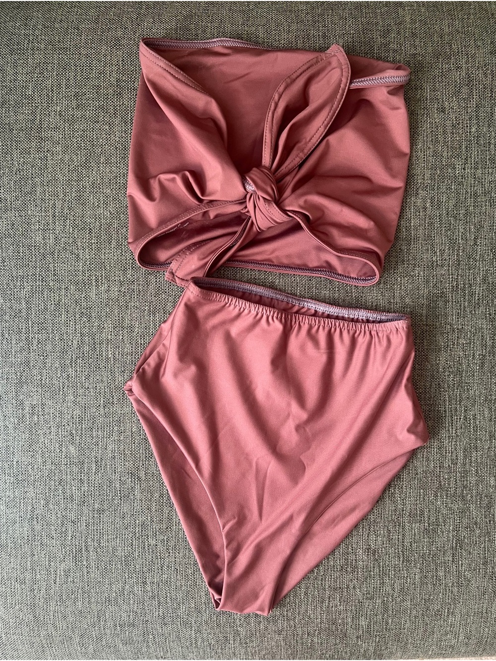 Hackwith Design House Tie Top and High-Waist Bottoms in Dusty Rose